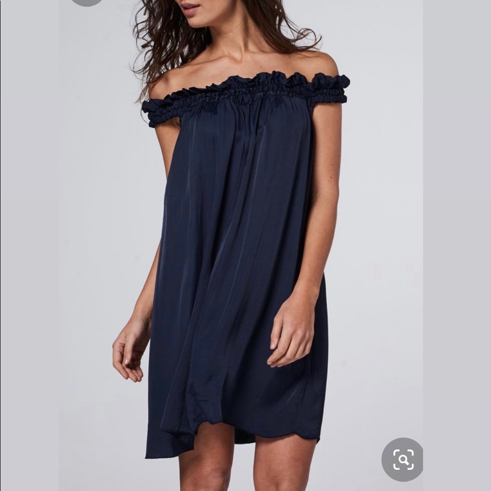 White BRAEZ Ruffle Off the Shoulder Dress